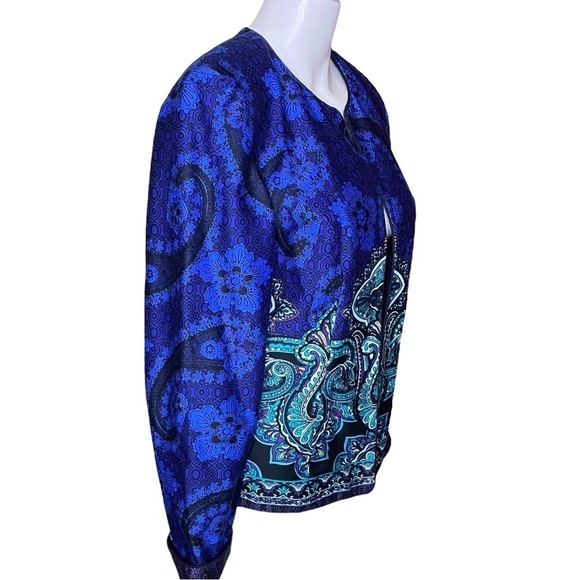 COLDWATER CREEK Blazer Symmetrical Paisley Floral Open Front Cotton Size 10 - Picture 2 of 8